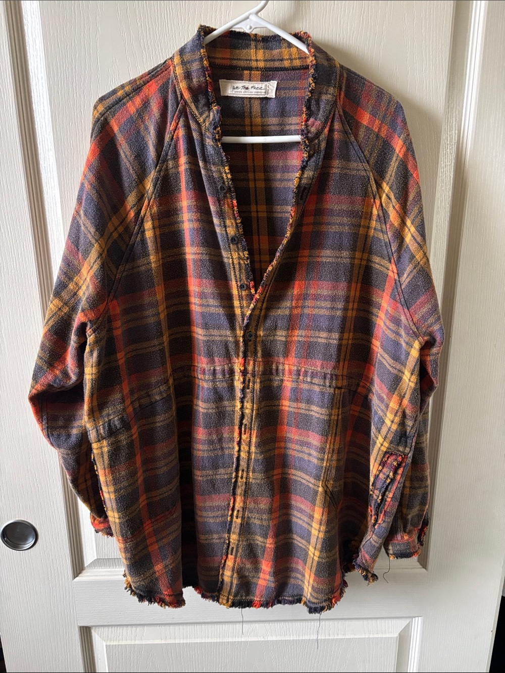 Free People Summer Daydream Plaid Oversized Frayed Fall Flannel
